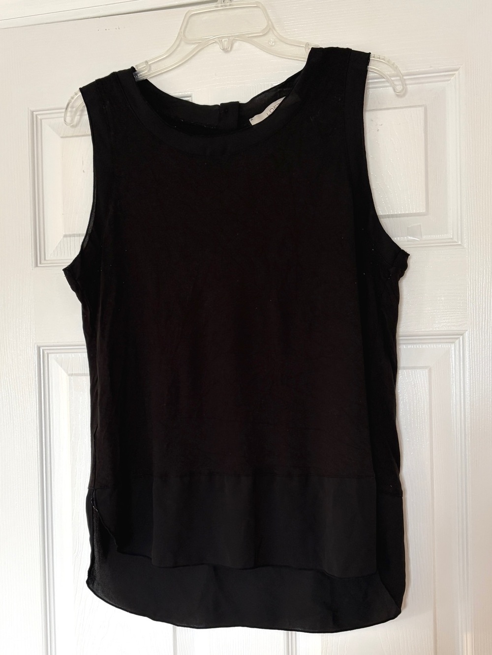 Loft Black Sleeveless Top Sheer High/Low Hem Buttons Size Large